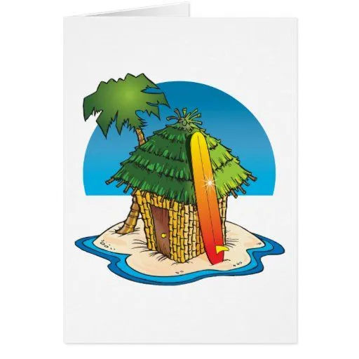 Choza de Tiki del dibujo animado con la tabla hawa Felicitación de ... Choza de Tiki del dibujo animado con la tabla hawa Felicitación de ...