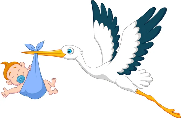 Cigüeña con bebé niño de dibujos animados — Vector stock ... Cigüeña con bebé niño de dibujos animados — Vector stock ...