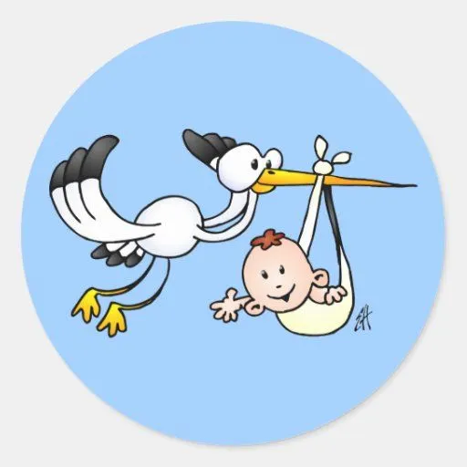 Cigüeña con el bebé pegatina redonda | Zazzle Cigüeña con el bebé pegatina redonda | Zazzle