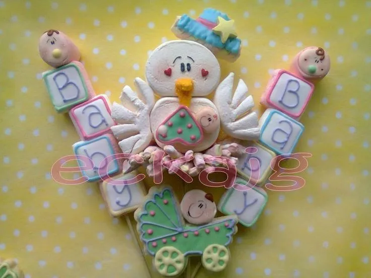 cigüeña de bombon y carreola de galleta | baby shower | Pinterest