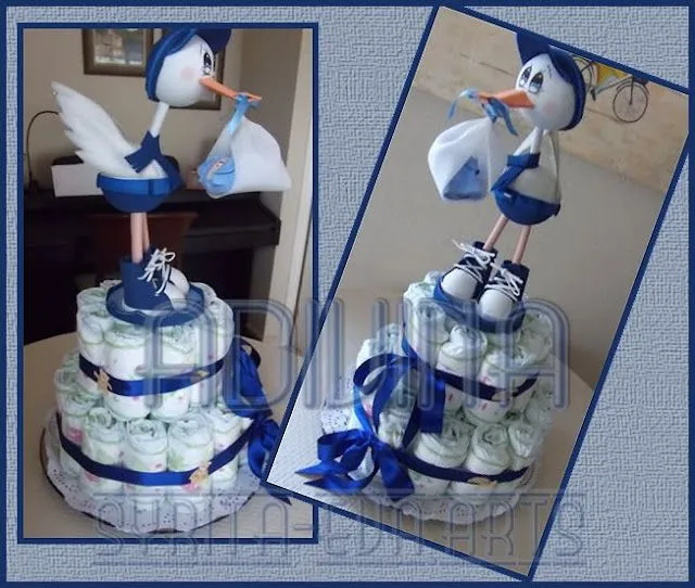 Cigüeña Fofucha para tarta pañales.