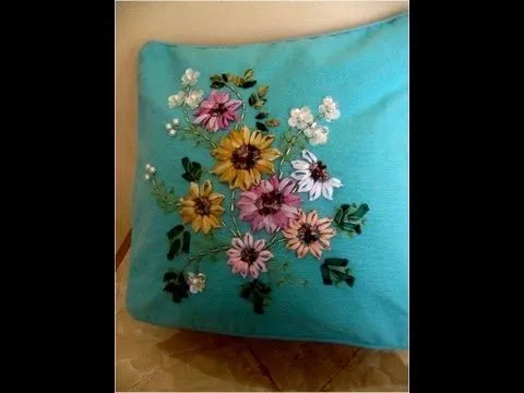 DIY Cojines bordados en cintas girasoles - DIY cushions ... DIY Cojines bordados en cintas girasoles - DIY cushions ...