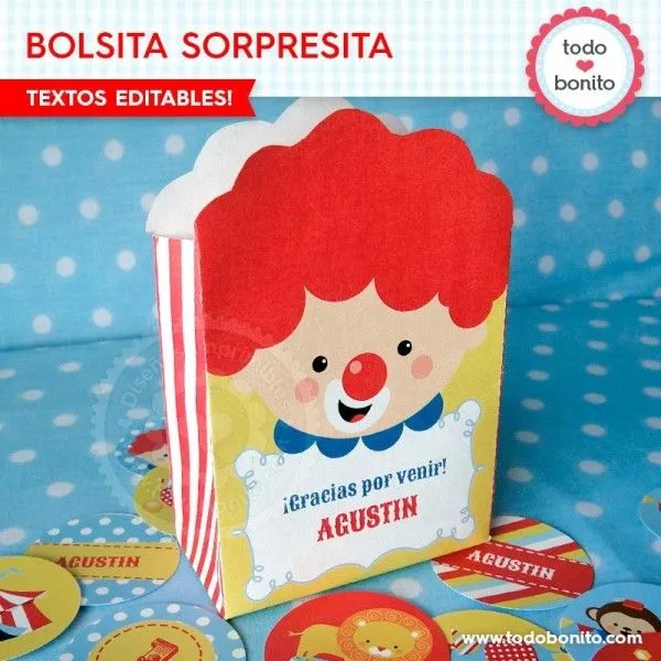 Circo payasito rojo: bolsa sorpresita para imprimir Circo payasito rojo: bolsa sorpresita para imprimir