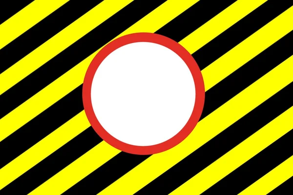 Círculo rojo blanco sobre fondo de rayas peligro amarillo y negro ...