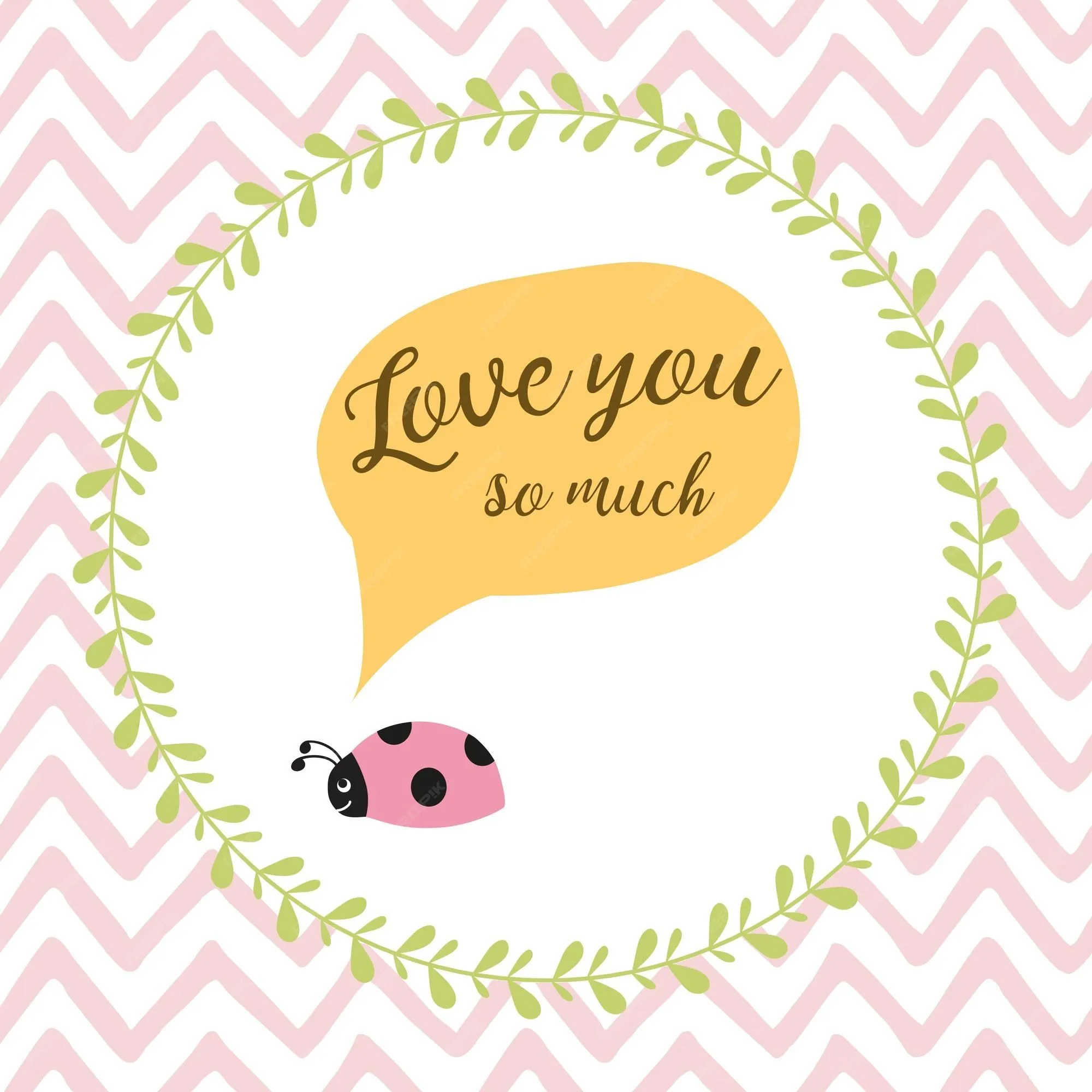 Cita tipográfica love you so much vector banner decorado mariquita sobre  fondo rosa zig zag imprimir para cumpleaños baby shower plantilla st  valentines day card sign logo label | Vector Premium