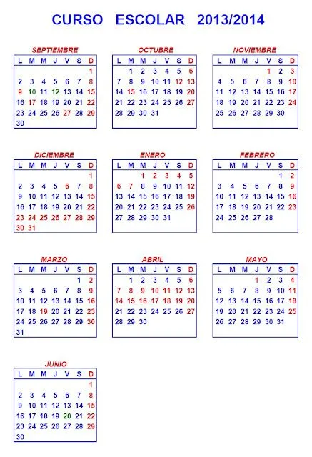 Recursos Educativos de Primaria: CALENDARIO ESCOLAR 2013-2014 EN ... Recursos Educativos de Primaria: CALENDARIO ESCOLAR 2013-2014 EN ...