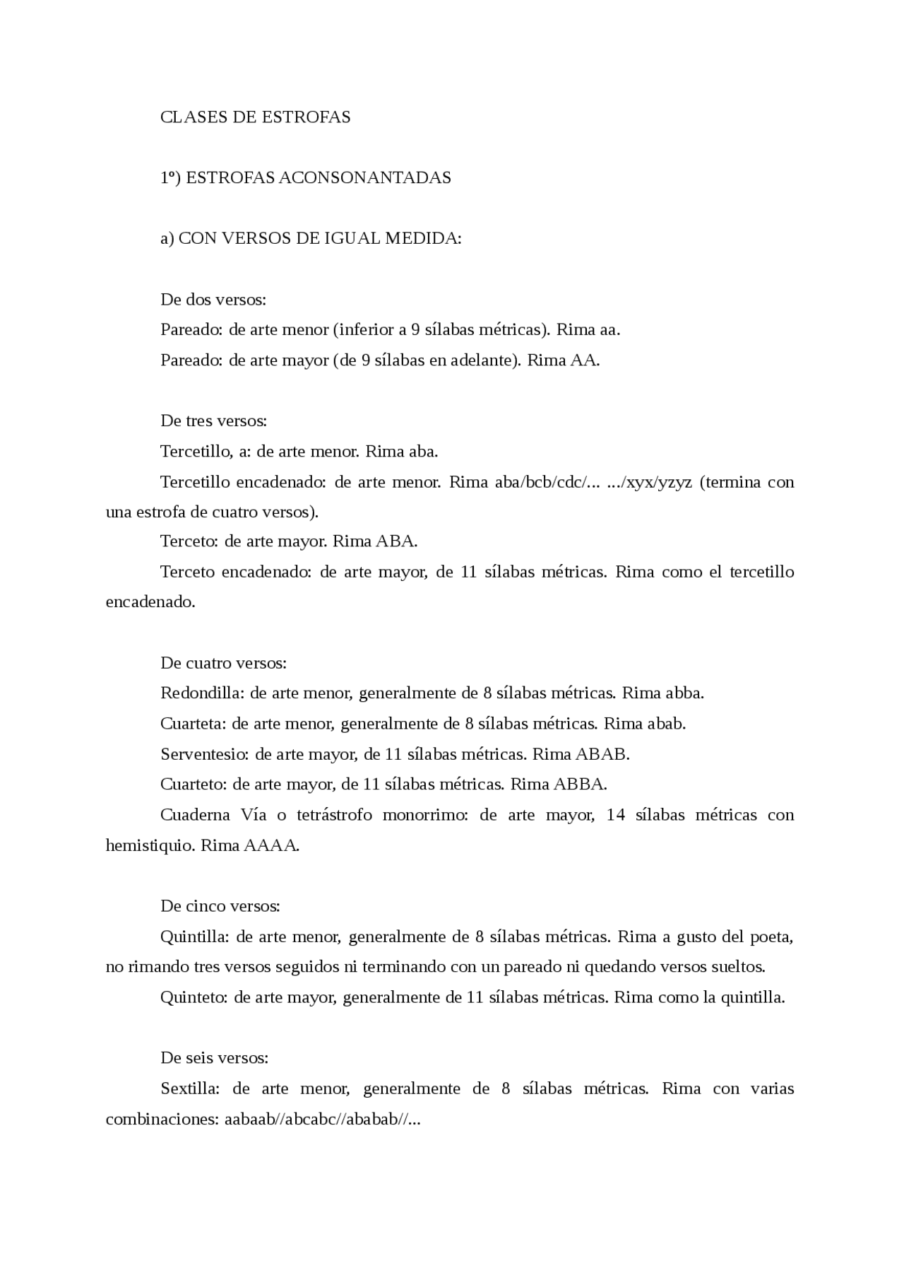 Clases de estrofas | Apuntes de Filología hispánica | Docsity Clases de estrofas | Apuntes de Filología hispánica | Docsity