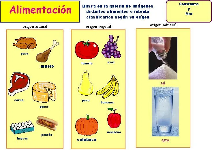 Clasificacion de alimentos por su origen mineral para colorear - Imagui