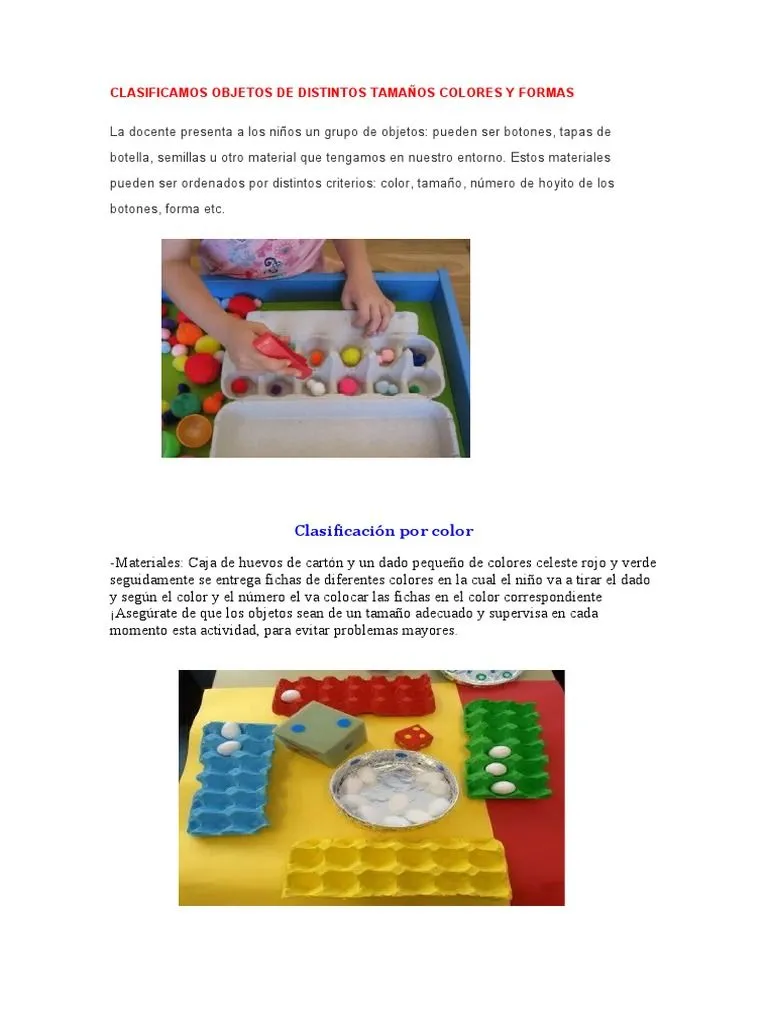 Clasificamos Objetos de Distintos Tamaños Colores y Formas | PDF Clasificamos Objetos de Distintos Tamaños Colores y Formas | PDF