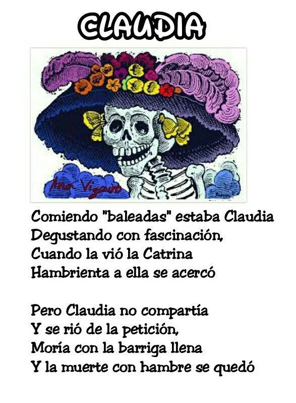 Claudia. Calaveritas literarias 2016 | Calaveras literarias para maestros, Calaveras  literarias, Calaveritas literarias con nombres