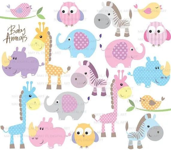 Baby Animals Clip Art Cute Baby Shower Pastel by MayPLDigitalArt