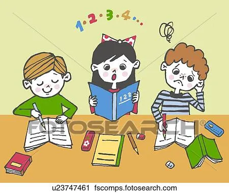 Clipart - ninos estudiando, pintura, ilustración, Illustrative ...