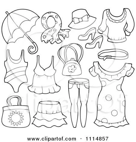 Clipart Outlined Accessories And Clothes 1 - Royalty Free Vector ...