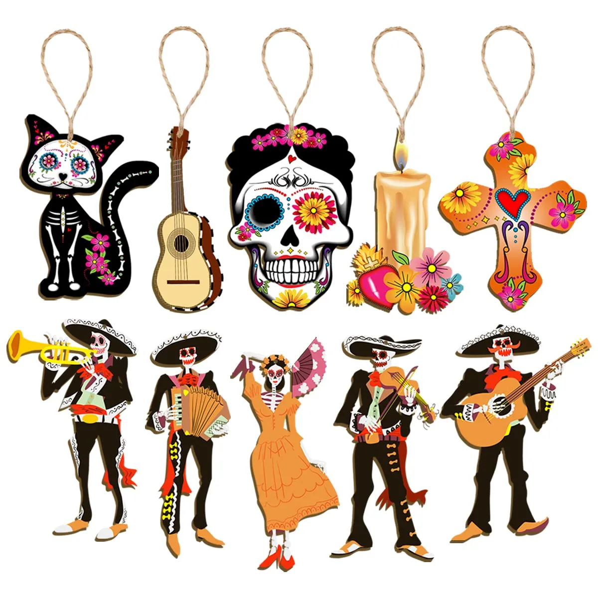 CMUSKO Dia De Los Muertos Decorations-30 adornos de madera del Día de los Muertos, calavera CMUSKO Dia De Los Muertos Decorations-30 adornos de madera del Día de los Muertos, calavera
