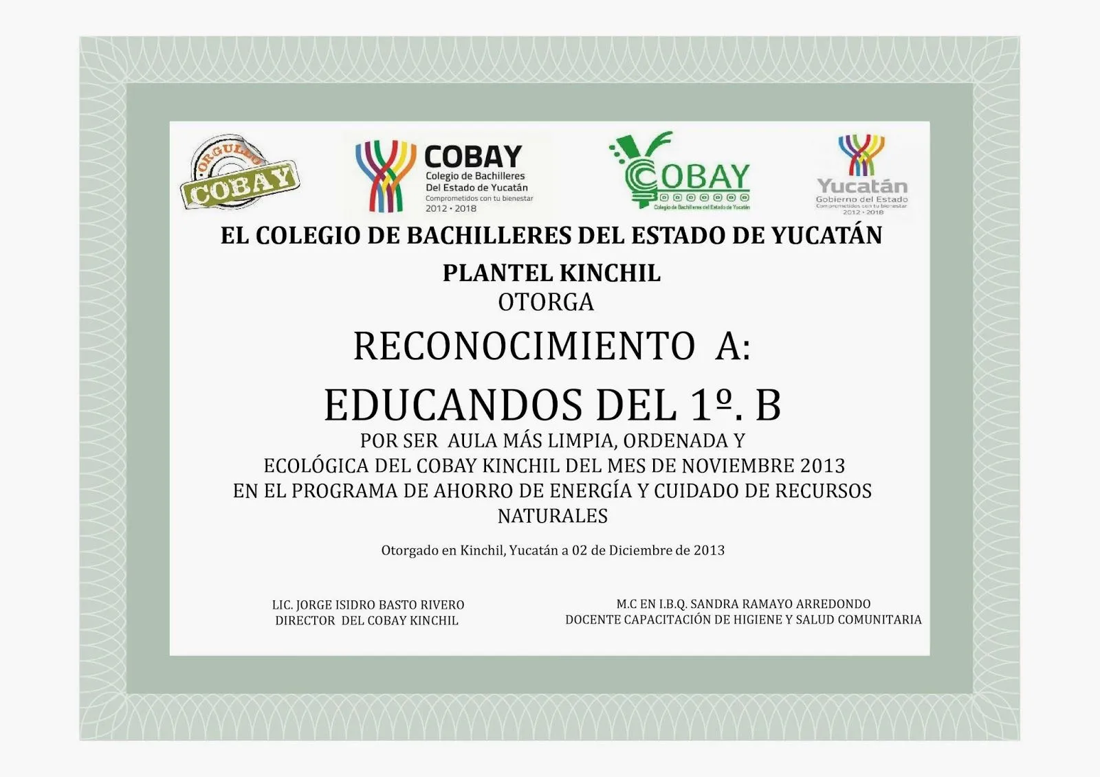 COBAY KINCHIL: RECONOCIMIENTO Y PREMIO AL AULA MAS LIMPIA ORDENADA ...