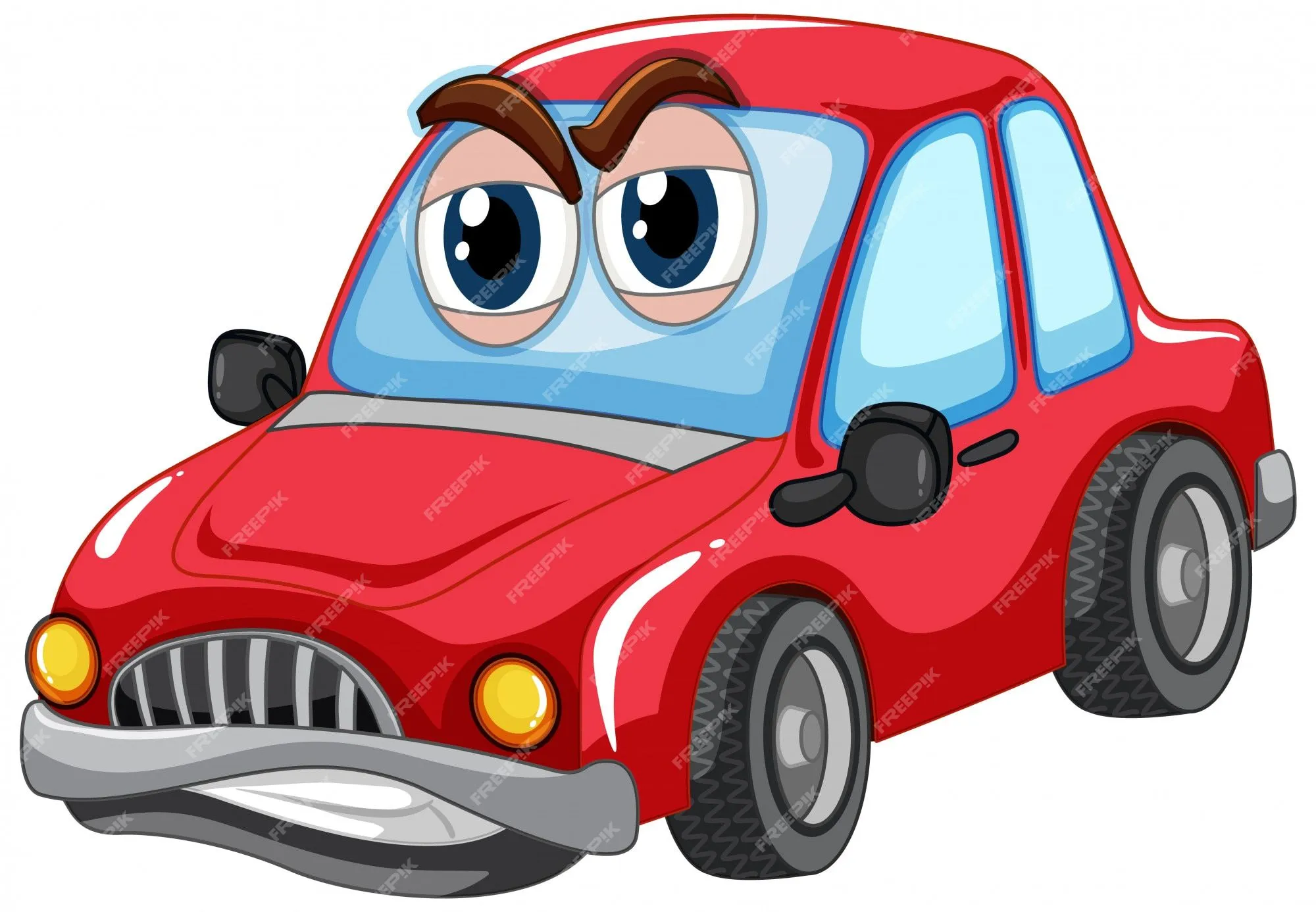 Coche rojo con carácter de cartón de ojos grandes aislado | Vector Gratis Coche rojo con carácter de cartón de ojos grandes aislado | Vector Gratis