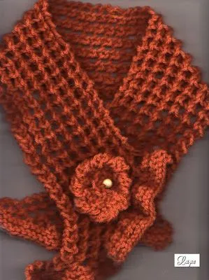 Cocina, cacharros e hilos: Bufanda tricot con flor Cocina, cacharros e hilos: Bufanda tricot con flor