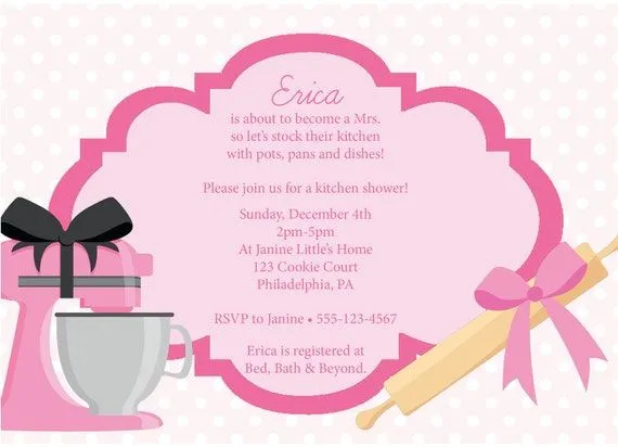 Cocina ducha nupcial invitación rosa y gris por CowPrintDesigns