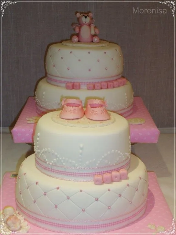 LA COCINA DE MORENISA: Tartas Bautizo Rosa y Blanco para Alba LA COCINA DE MORENISA: Tartas Bautizo Rosa y Blanco para Alba