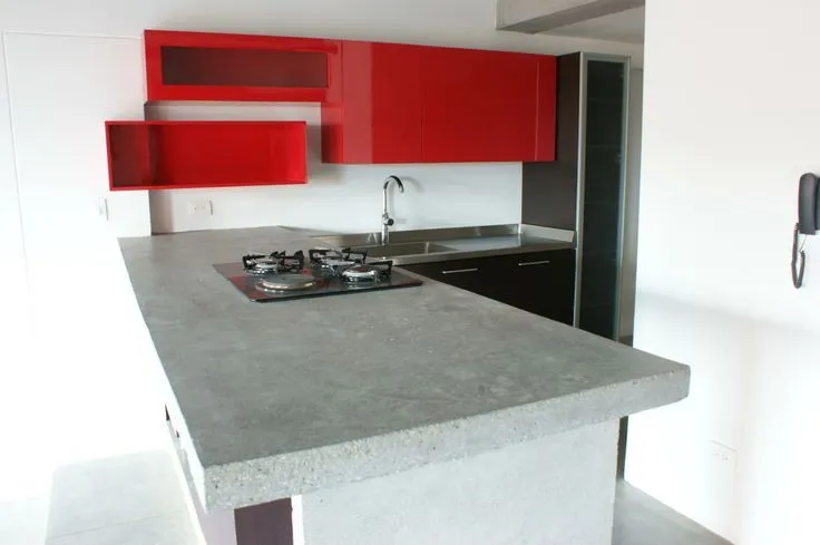 Cocina Roja - Calle 5A. Mesón en concreto para la Barra. | Cocinas ... Cocina Roja - Calle 5A. Mesón en concreto para la Barra. | Cocinas ...