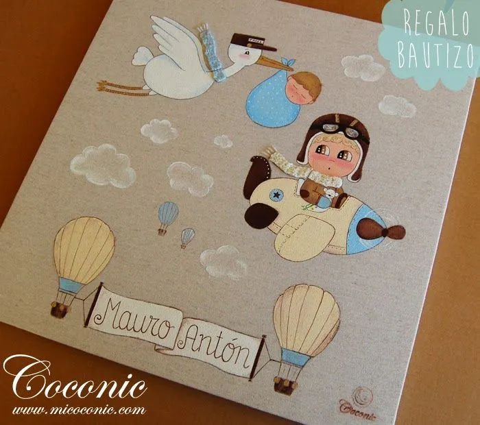 COCONIC: Cuadro infantil pintado a mano para dos hermanitos, de ... COCONIC: Cuadro infantil pintado a mano para dos hermanitos, de ...