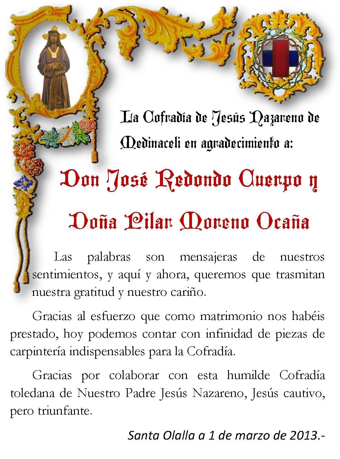 Cofradía Jesús Nazareno de Medinaceli: Agradecimiento a don José ... Cofradía Jesús Nazareno de Medinaceli: Agradecimiento a don José ...