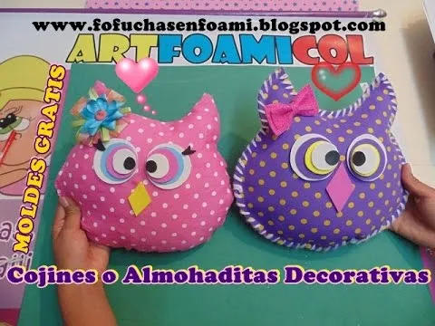 COJINES O ALMOHADAS DECORATIVAS BUHO EN FOAMY CON MOLDES - YouTube