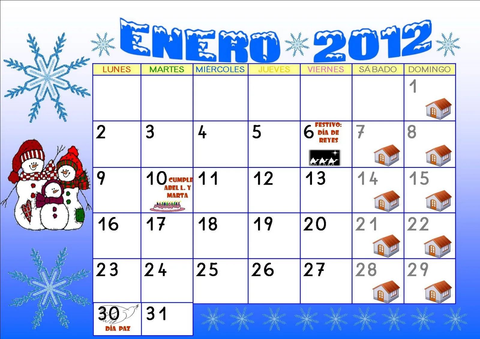 Cole de colores: CALENDARIO ENERO 2012