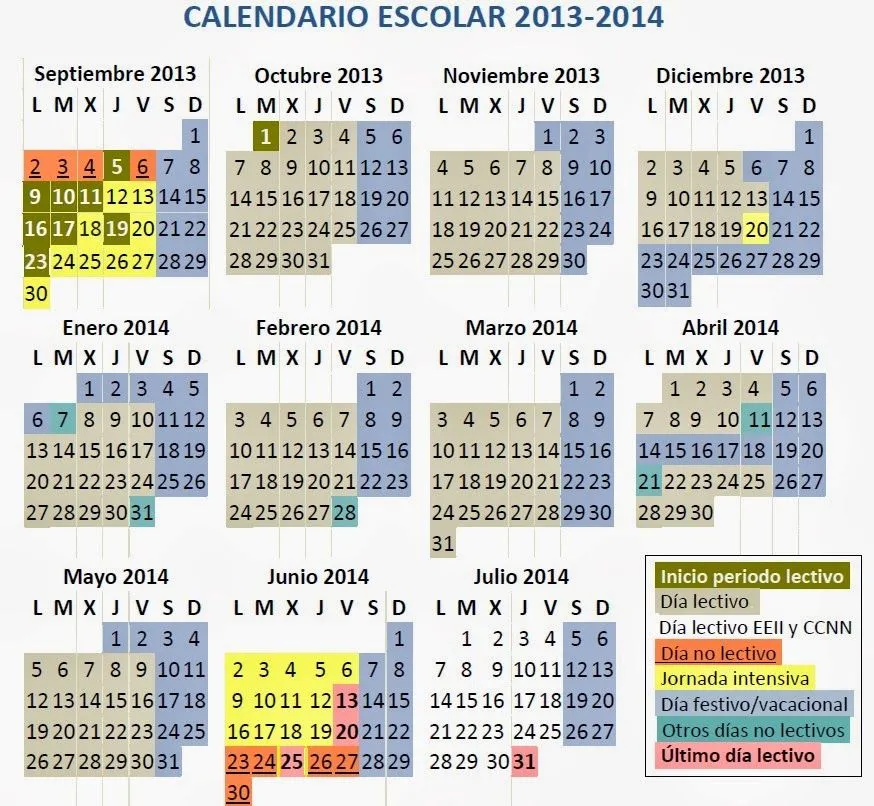 El Cole de Jorge : CALENDARIO ESCOLAR 2013 - 2014 El Cole de Jorge : CALENDARIO ESCOLAR 2013 - 2014