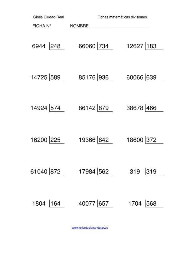 Coleccion 1000 fichas de Divisiones exactas entre un numero de ...