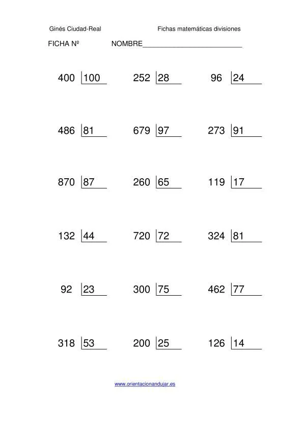 Coleccion 1000 fichas de Divisiones exactas numero tres cifras ...