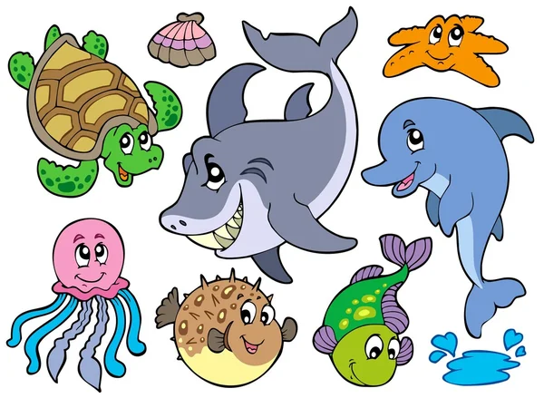 Colección de animales del mar feliz — Vector stock © clairev #3569442