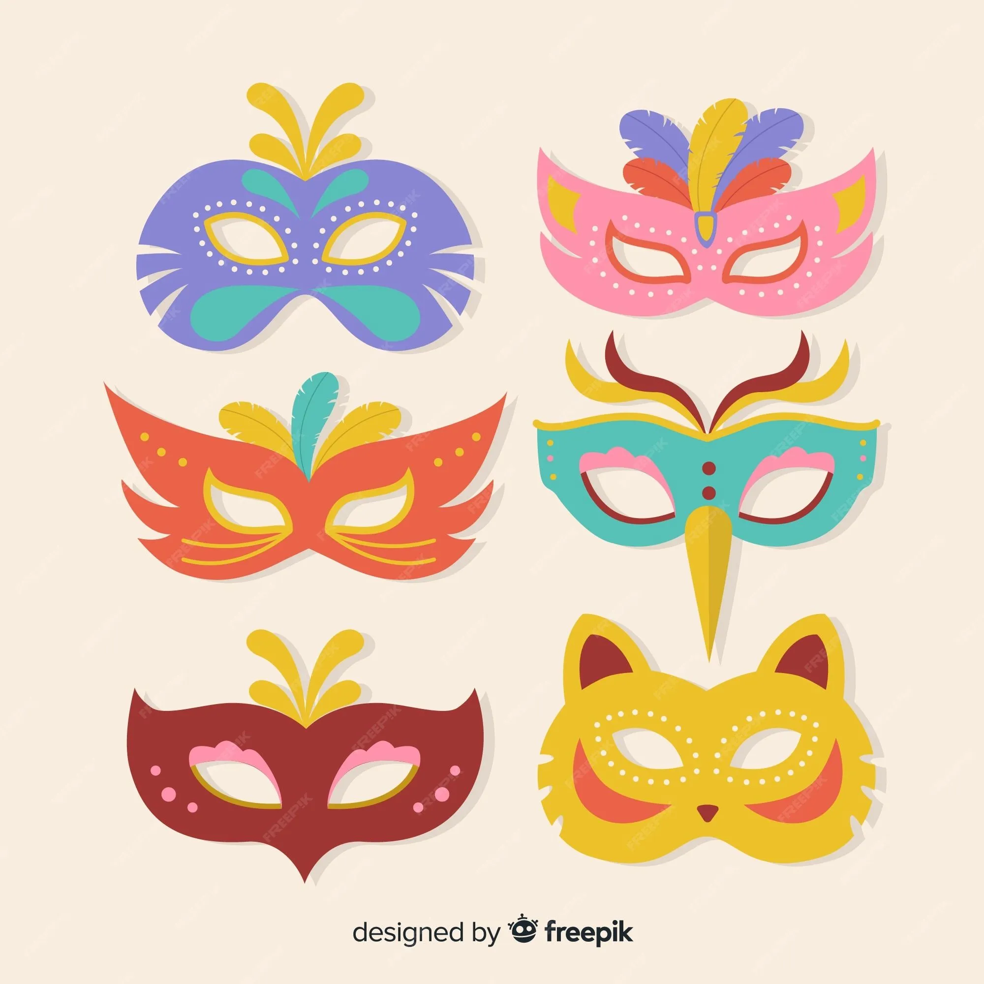 Colección de antifaces de carnaval en diseño plano | Vector Gratis