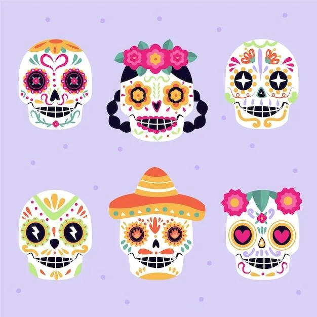 Colección calaveras dia de muertos planos dibujados a mano | Vector Gratis