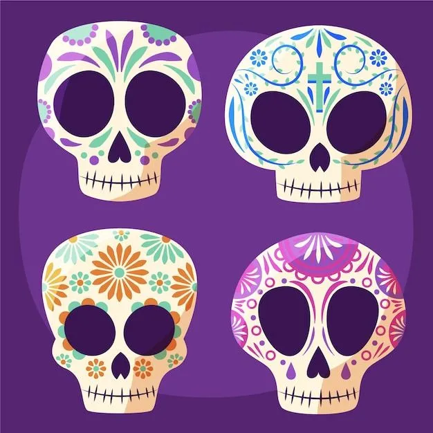 Colección calaveras dia de muertos planos dibujados a mano | Vector Gratis