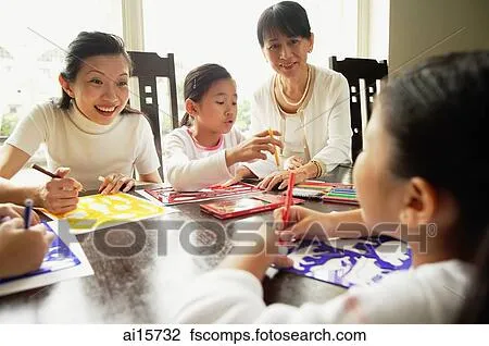 Colección de foto - abuela, y, madre, con, dos niñas, dibujo ...