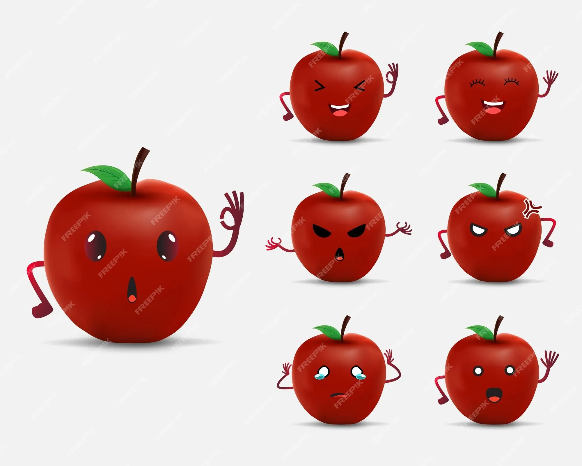 Colección de icono de personaje de dibujos animados de frutas de manzana feliz enojado y triste expresión diferente de manzana | Vector Premium Colección de icono de personaje de dibujos animados de frutas de manzana feliz enojado y triste expresión diferente de manzana | Vector Premium