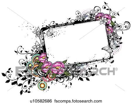 Colección de ilustraciones - rectangular, marco, con, rosas rosa ...