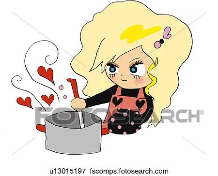 Colección de ilustraciones - un, niña, cocina, ilustración ...