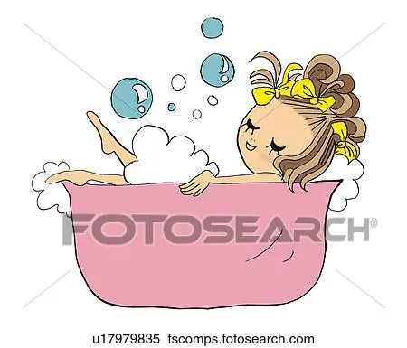 Colección de ilustraciones - un, niña, en, bañera, ilustración ...