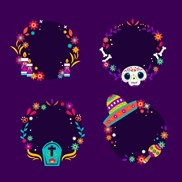 Colección marcos planos dia de muertos dibujados a mano | Vector Gratis