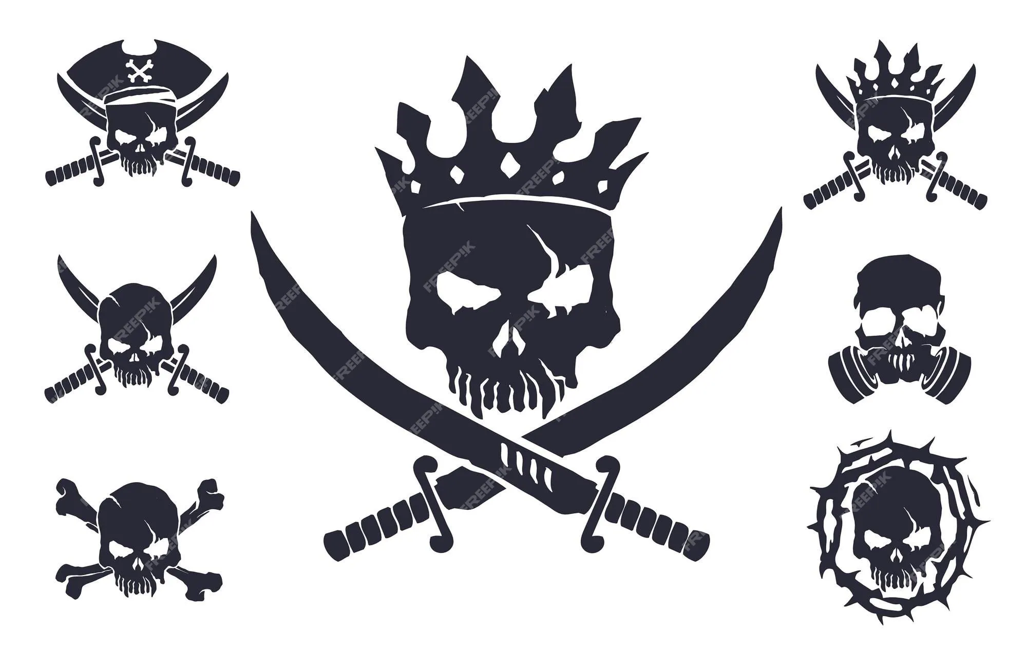 Colección oscura de 7 calaveras vectoriales puede utilizar estas calaveras piratas para imprimir en camisetas, ropa, pi | Vector Premium Colección oscura de 7 calaveras vectoriales puede utilizar estas calaveras piratas para imprimir en camisetas, ropa, pi | Vector Premium