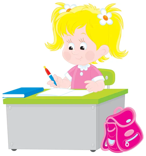 Colegiala escribiendo una prueba en la escuela — Vector stock ...