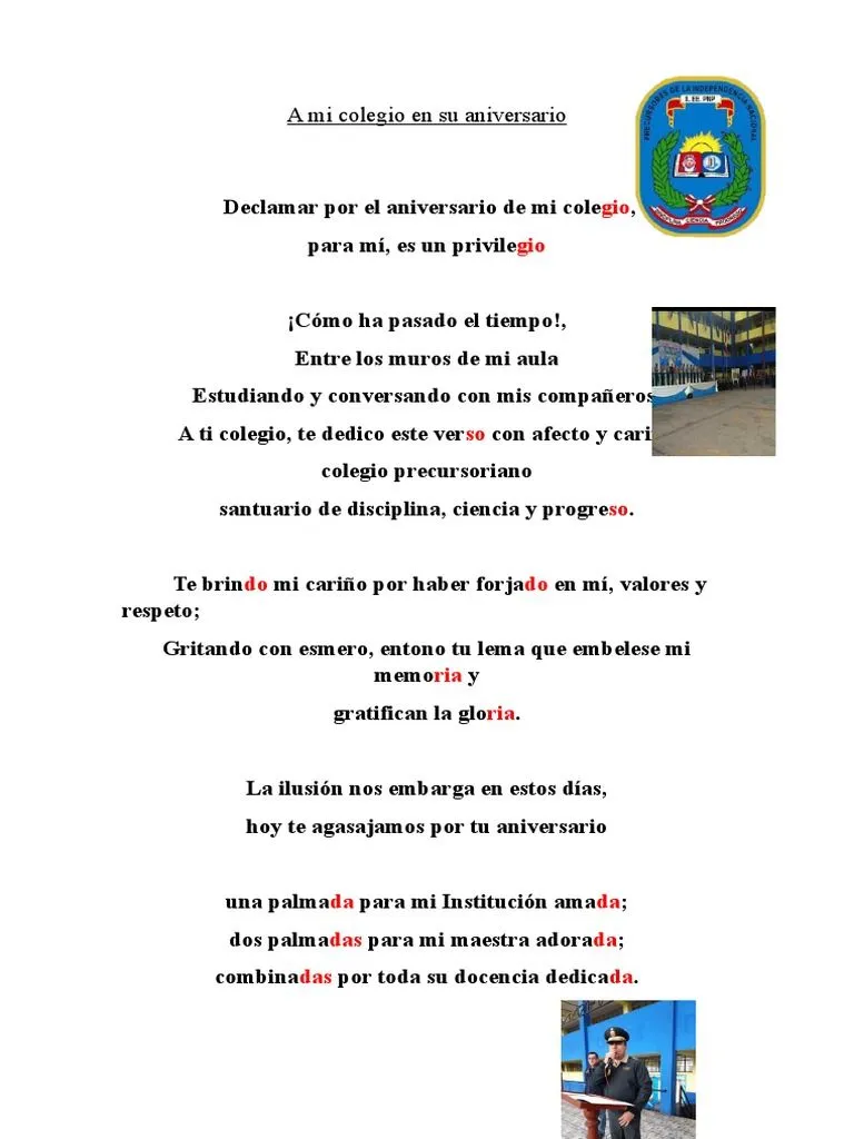 A Mi Colegio Por Su Aniversario! | PDF
