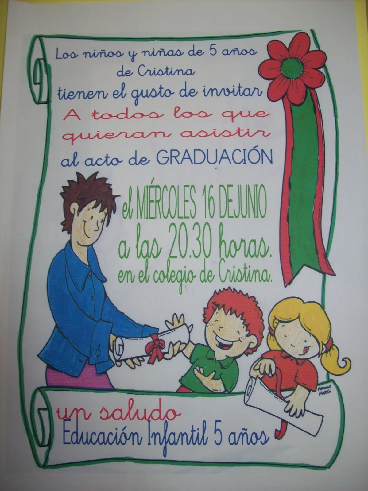COLEGIO DE CRISTINA: GRADUACION DE INFANTIL. INVITACION PARA TODOS