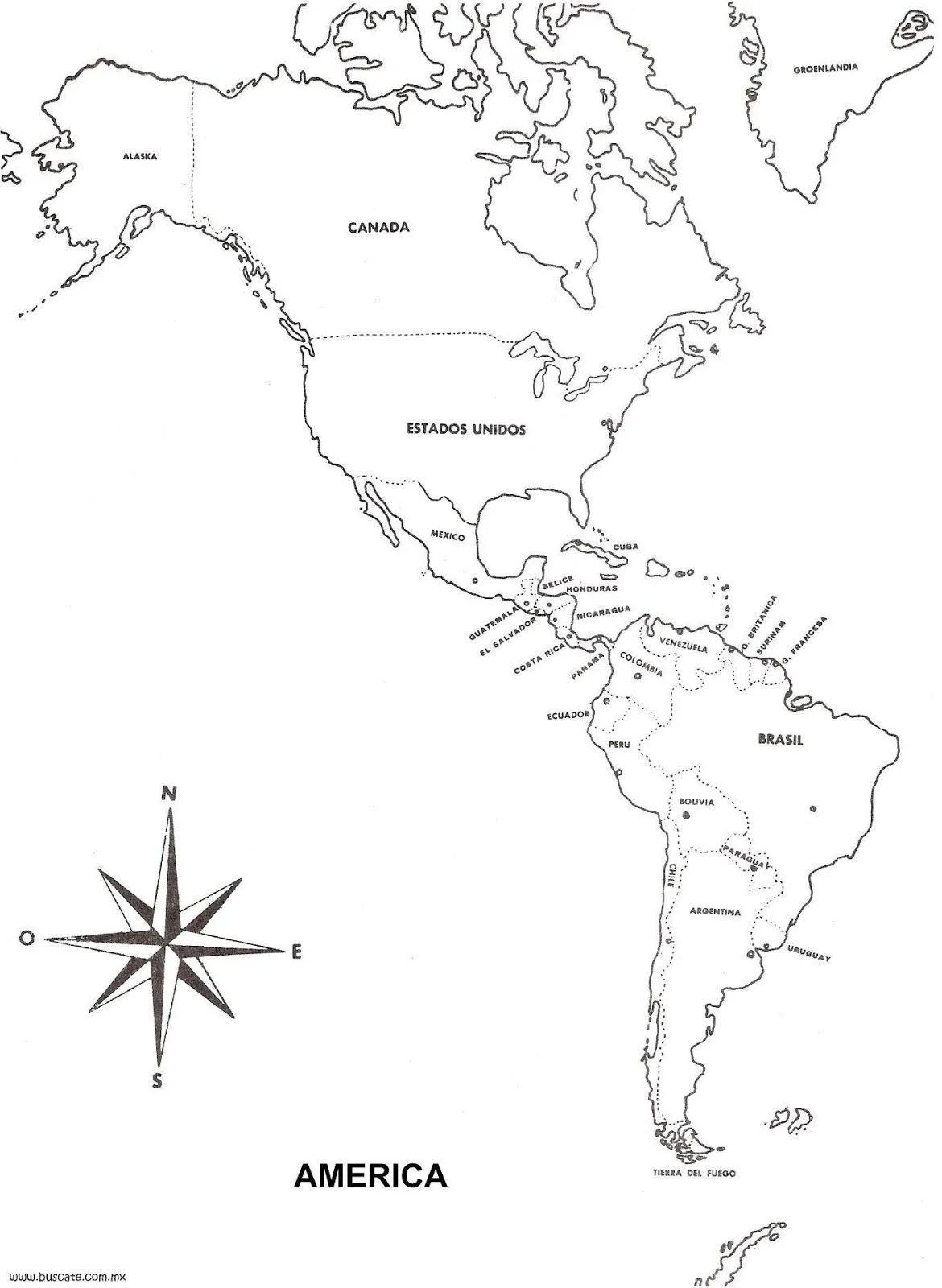 Mapa de América con división política y nombres - Imagui