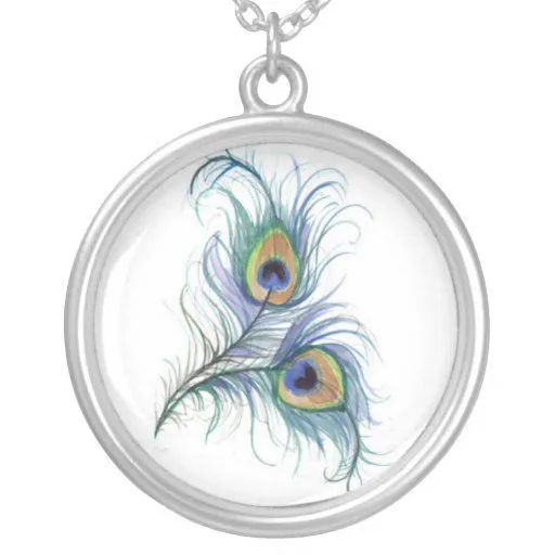 Collar del dibujo de lápiz de la pluma del pavo re | Zazzle