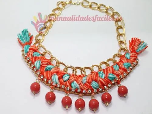 Como hacer un collar tejido con cadenas y abalorios | Manualidades ...