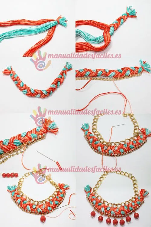 Como hacer un collar tejido con cadenas y abalorios | Manualidades ... Como hacer un collar tejido con cadenas y abalorios | Manualidades ...