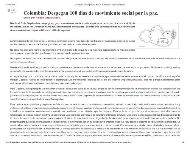 Colombia despegan 100 dias de movimiento social por la Paz